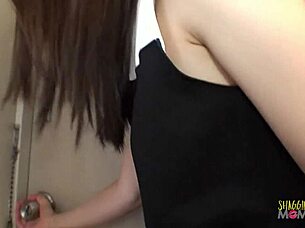 nerdy asian woman bent over with her small tits out while getting licked and fingered before missionary creampie