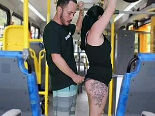 Old perv gropes and masturbates until cumming on brunette in bus