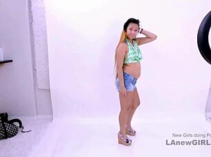 Hey, this sexy Asian-American model got totally seduced by the producer on the casting couch! 😏🍑💦