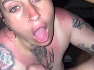 subtle tease of sunburn skin leading to deepthroat blowjob with cum swallow