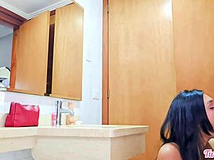 Young woman gets fucked in the bathroom before meeting friends