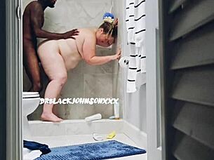 Plump Brunette Milf Takes Intense Shower and Bedroom Fucking with Creampie Finish