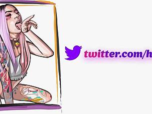 In a creative cosplay session, a redhead in Asuka Evangelion attire explores tattooed solo play with costumes and creampie elements.