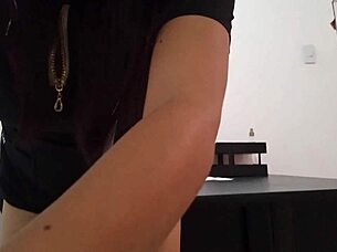 Slutty latina gets bored in office and uses butt plug for anal arousal 😈