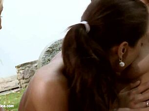 Claudia, Krissy, and Sunshine enjoy lesbian anal fingering and assfucking outdoors in erotic scene