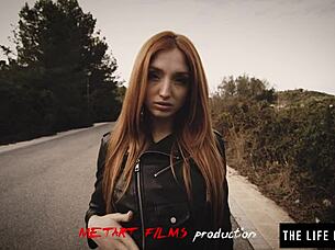 nipple clamps and ball gag drive horny redhead to intense bdsm orgasm