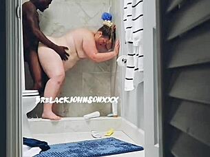 Plump Brunette Milf Takes Intense Shower and Bedroom Fucking with Creampie Finish