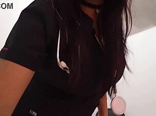 Slutty latina gets bored in office and uses butt plug for anal arousal 😈