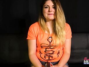 Curvy Brunette Cutie Swallows Cum