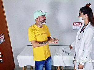 kind nurse comes over to give me medication in uniform