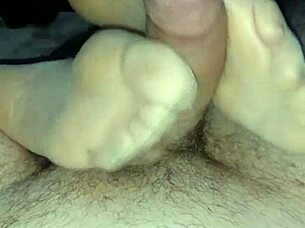 Homemade footjob teasing with tan stockings sensual fetish 😘