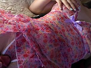 milf rubs pussy gets creampie in dress