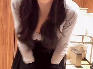 Hey, check out this Japanese shemale with beautiful curves quietly masturbating in a solo session