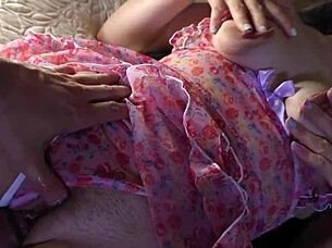 milf rubs pussy gets creampie in dress