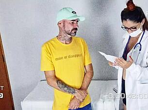 kind nurse comes over to give me medication in uniform