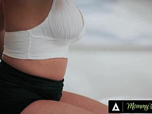 Mommys boy masturbating milf Rachael Cavalli catches voyeur in closet rides his pervert big dick