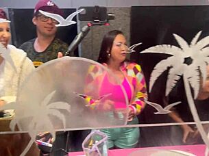 The bar with panties hanging from the ceiling features brazilian milf CREAMPIE action