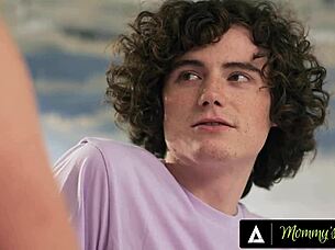 Mommys boy masturbating milf Rachael Cavalli catches voyeur in closet rides his pervert big dick