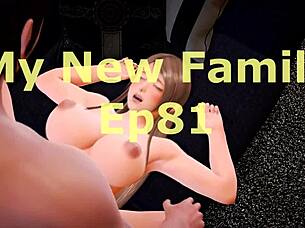 Brunette engages in game with big assets at family gathering.