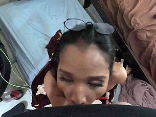 Daisy Ladyboy in Red Stockings Gets Fucked with Blowjob and Anal Action