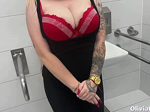 Pool game turns into a slutty blowjob with big tits and facial cumshot in the public toilet