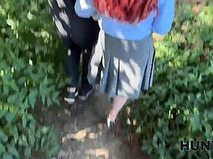 Slutty Redhead Miss Olivia Seduces Producer with Natural Tits and Perfect Body in Public