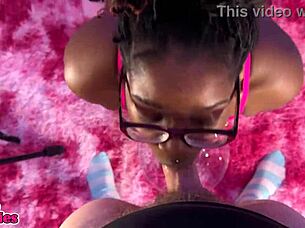 Can this ebony babe handle slurping that massive white cock in steamy POV interracial blowjob action?