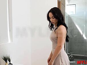 Woman gets aroused cleaning the room.