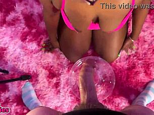 Can this ebony babe handle slurping that massive white cock in steamy POV interracial blowjob action?