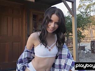 Will Cute All Natural Brunette Latina Salena Storm Strip Naked Outdoors to Reveal Her Shaved Pussy and Small Tits