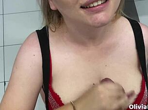 Pool game turns into a slutty blowjob with big tits and facial cumshot in the public toilet