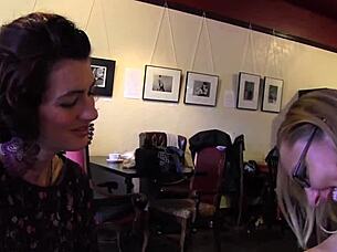 Hey, this wonderful lesbian couple is sliding huge dildos into their beautiful hairy pussies.