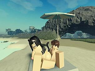 Having fun with my Roblox catgirl character at the beach setting