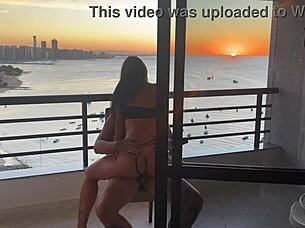 plump ebony babe rides passionately until he cums in sensual sunset session