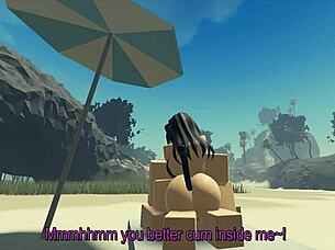 Having fun with my Roblox catgirl character at the beach setting