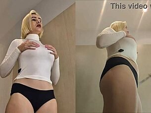 Blonde Amateur Goes Bra-Free in Dressing Room Try-On Haul with Upskirt Panties View
