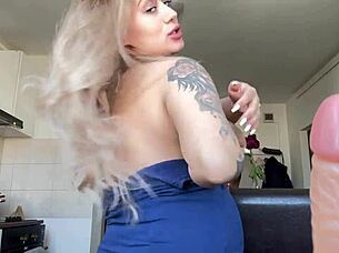 Blonde Teen Loves Sucking Her Big Sexy Dildo in Close-Up Action