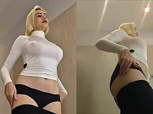 Blonde Amateur Goes Bra-Free in Dressing Room Try-On Haul with Upskirt Panties View