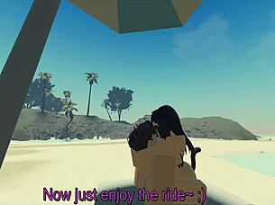 Having fun with my Roblox catgirl character at the beach setting