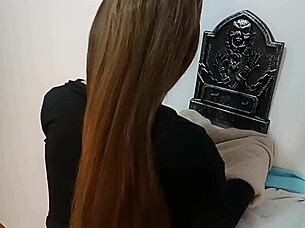 Oh yeah, I'm this evil clown with a huge cock pounding my horny cosplay girl on Halloween night!