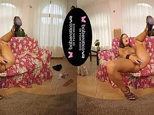 I love how Jenifer Jane masturbates solo with dildo in VR