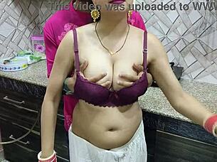 Indian desi bhabhi gets fucked hard by devar in kitchen with rough cowgirl blowjob and cumshot