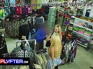 Shy teen caught shoplifting strips down for office cowgirl fucking in hidden sex tape