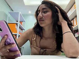 I caught my roommate masturbating in the office and gave her a huge ass licking