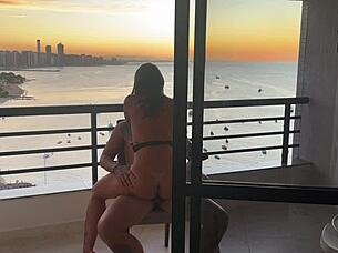 plump ebony babe rides passionately until he cums in sensual sunset session