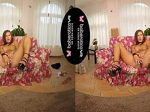 I love how Jenifer Jane masturbates solo with dildo in VR