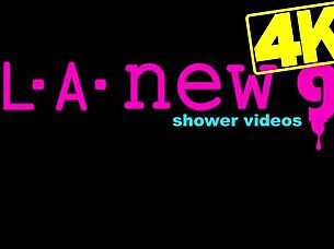 bronze-skin model took a refreshing shower during photoshoot session on sofa