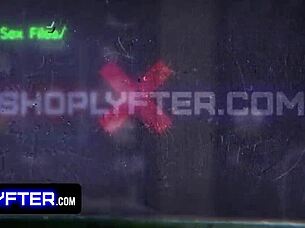 Shy teen caught shoplifting strips down for office cowgirl fucking in hidden sex tape