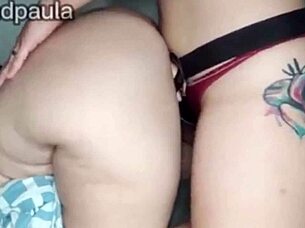 Hey, watch these juicy amateurs destroy each other's big pussy with strapon and dildo until squirting! 🔥💦