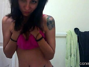 Corxex com tangy girly cam with brunette latina solo striptease on webcam in college